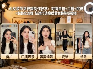 AI女装带货视频制作教学,对镜自拍、口播、跳舞、变装全流程,快速打造高质量女装带货视频-阿俊淘金