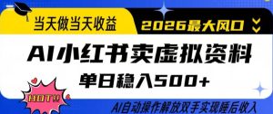 当天做当天收益,AI小红书卖虚拟资料单日稳入5张+,AI自动操作,解放双手实现睡后收入【揭秘】-阿俊淘金