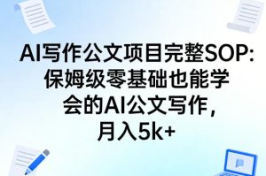 AI写作公文项目完整SOP，保姆级零基础也能学会的AI公文写作，月入5k+-阿俊淘金