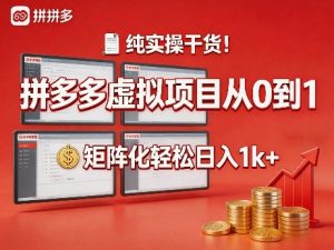 纯实操干货！拼多多虚拟项目从0到1，矩阵化轻松日入1k+【揭秘】-阿俊淘金
