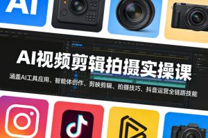 AI视频剪辑拍摄实操课，涵盖AI工具应用、智能体创作、剪映剪辑、拍摄技巧、抖音运营等全链路技能-阿俊淘金