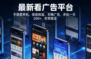 最新看广告平台，不需要养机，保底收益，无限广告，多机一天200+，非常稳定【揭秘】-阿俊淘金
