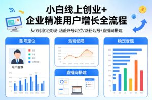 小白线上短视频创业+企业精准用户增长全流程，涵盖账号定位、涨粉起号，直播间搭建等，从0做到稳定变现-阿俊淘金