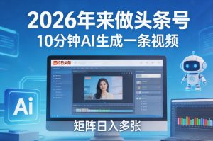 2026年来做头条号，10分钟AI生成一条视频，矩阵日入多张-阿俊淘金