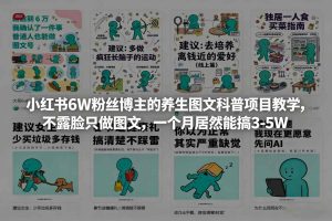 小红书6W粉丝博主的养生图文科普项目教学,不露脸只做图文,一个月居然能搞3-5W-阿俊淘金