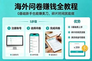 海外问卷賺钱全教程，0基础新手也能賺美刀，碎片时间就能做-阿俊淘金