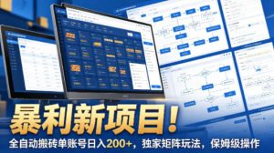 暴利新项目！全自动搬砖单账号日入200+，独家矩阵玩法，保姆级操作【揭秘】-阿俊淘金