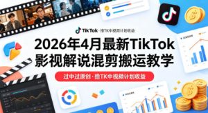26年4月最新TikTok影视解说混剪搬运教学，过中过原创，撸TK中视频计划收益-阿俊淘金