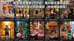 炸了！单条视频爆赞29.9W！用AI做水果狗血剧，5分钟教你复刻同款爆款（附保姆级教程）-阿俊淘金