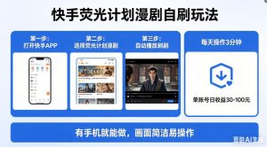 快手荧光计划漫剧自刷玩法，每天几十上百不是问题，有手机就能做【揭秘】-阿俊淘金