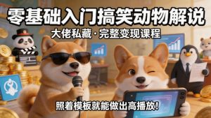 零基础入门搞笑动物解说，大佬私藏完整变现课程，照着模板就能做出高播放-阿俊淘金