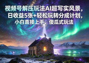 视频号解压玩法AI超写实风景，日收益5张+轻松玩转分成计划，小白直接上手，傻瓜式玩法-阿俊淘金