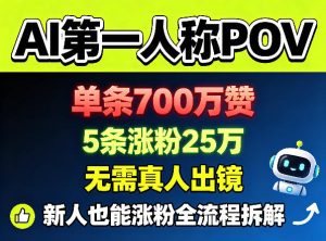 AI第一人称POV，单条700W赞，5条涨粉25W，无需真人出镜，新人也能涨粉全流程拆解-阿俊淘金