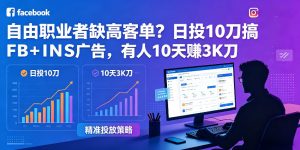 自由职业者缺高客单？日投10刀搞FB+INS广告，有人10天赚3K刀！【原创双语字幕】-阿俊淘金
