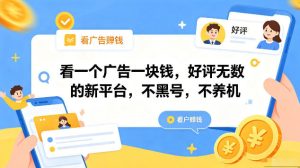 看一个广告一块钱，好评无数的新平台，不黑号，不养机，一部手机一天撸几十，可矩阵【揭秘】-阿俊淘金