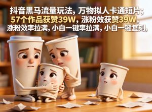 抖音黑马流量玩法，万物拟人卡通短片，57个作品获赞39W，涨粉效率拉满，小白一键复刻，保姆级拆解-阿俊淘金