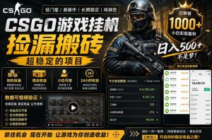 CSGO游戏搬砖，全自动挂G，不需要玩游戏，手机操作日入300+，解放双手【揭秘】-阿俊淘金