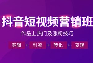 抖音短视频运营班，一门课学会作品上热门及涨粉技巧，引流转化剪辑变现（2026年5月）-阿俊淘金