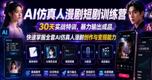 AI仿真人漫剧短剧训练营,30天实战特训,暴力输出成品,快速掌握全套AI仿真人漫剧创作与变现能力-阿俊淘金
