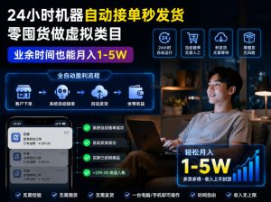 24小时机器自动接单秒发货,零囤货做虚拟类目,业余时间也能月入1-5W【揭秘】-阿俊淘金
