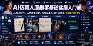AI仿真人漫剧零基础实操入门课,从剧本创作、人物场景设定、分镜脚本到AI成片配音剪辑,全流程手把手教学-阿俊淘金