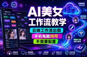 AI美女工作流教学,云端工作流出图,手机电脑均可,不需要配置,快速起号涨粉-阿俊淘金