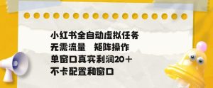 小红书全自动虚拟任务,矩阵操作无需流量,单窗口20+真实收益,不卡配置和窗口【揭秘】-阿俊淘金