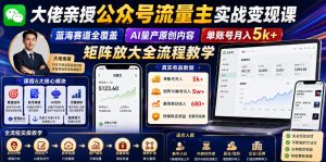 大佬亲授公众号流量主实战变现课,蓝海赛道全覆盖,AI量产原创内容,单账号月入5k+矩阵放大全流程教学-阿俊淘金