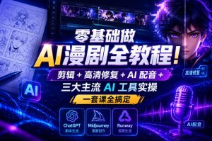 零基础做AI漫剧全教程!剪辑+高清修复+AI配音+三大主流AI工具实操,一套课全搞定-阿俊淘金