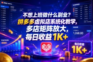 不想上班做什么副业?拼多多虚拟店系统化教学,多店矩阵放大,每日收益1K+【揭秘】-阿俊淘金