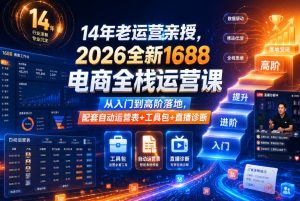 14年老运营亲授,2026全新1688电商全栈运营课,从入门到高阶落地,配套自动运营表+工具包+直播诊断等-阿俊淘金