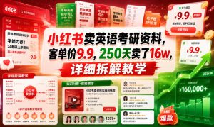 小红书卖英语考研资料,客单价9.9,250天卖了16w,详细拆解教学-阿俊淘金