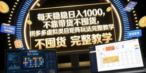 每天稳稳日入1000,不靠带货不囤货,拼多多虚拟类目矩阵玩法完整教学【揭秘】-阿俊淘金