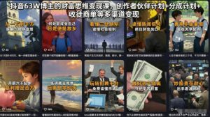 抖音63W博主的财富思维变现课,创作者伙伴计划+分成计划+收徒商单等多渠道变现-阿俊淘金