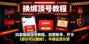 抖音换绑顶号教程,封禁账号、Ting卡(部分可以脱掉),不保证百分百-阿俊淘金