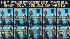 抖音71.5W粉丝博主的同款两性科普教学,2026热门赛道,操作简单,轻松上手,0基础也能做,吃伙伴+精选收益-阿俊淘金