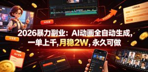2026暴力副业：AI动画全自动生成，一单上千，月稳2W，永久可做【揭秘】-阿俊淘金