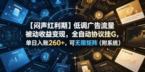 【闷声红利期】低调广告流量被动收益变现，全自动协议挂G，单日入账260+，可无限矩阵（附系统）【揭秘】-阿俊淘金