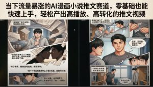 当下流量暴涨的AI漫画小说推文赛道，零基础也能快速上手，轻松产出高播放、高转化的推文视频-阿俊淘金