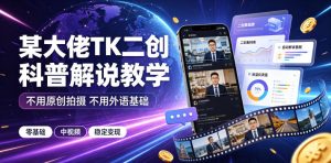 某大佬TK二创科普解说教学,不用原创拍摄不用外语基础,零基础做TikTok中视频稳定变现-阿俊淘金