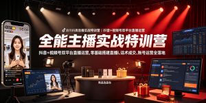 全能主播实战特训营|抖音+视频号双平台直播运营,零基础搭建直播间、精准选品、话术成交、账号运营全落地-阿俊淘金
