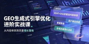 GEO生成式引擎优化进阶实战课|EEAT+DSS双驱动内容体系、用户模型搭建、数据复盘、全域流量增长闭环落地教程-阿俊淘金