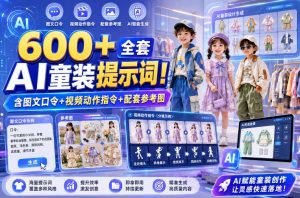 600+全套AI童装提示词!含图文口令+视频动作指令+配套参考图,Word-Excel规整分类,童装电商、种草无脑量产内容!-阿俊淘金