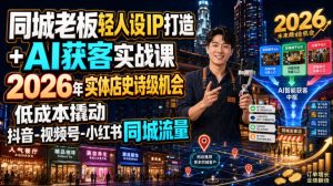 同城老板轻人设IP打造+AI获客实战课,2026年实体店史诗级机会,低成本撬动抖音-视频号-小红书同城流量-阿俊淘金