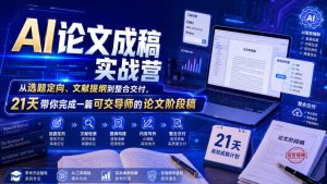 AI论文成稿实战营,从选题定向、文献提纲到整合交付,21天带你完成一篇可交导师的论文阶段稿-阿俊淘金