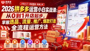 2026拼多多运营小白实战课：从0到1开店起步，掌握选品、流量、推广、爆款打造全流程运营方法-阿俊淘金