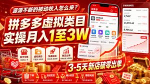 源源不断的被动收入怎么来?拼多多虚拟类目实操月入1至3W,3-5天新店破零出单-阿俊淘金