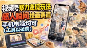 视频号暴力变现玩法，感人瞬间绘画赛道，手机电脑均可-阿俊淘金