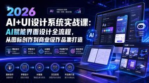 2026 AI+UI设计系统实战课:AI赋能界面设计全流程,从图标创作到商业级作品集打造-阿俊淘金