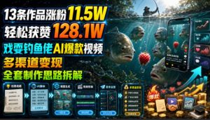 13条作品涨粉11.5W,轻松获赞128.1W,戏耍钓鱼佬AI爆款视频,多渠道变现,全套制作思路拆解-阿俊淘金
